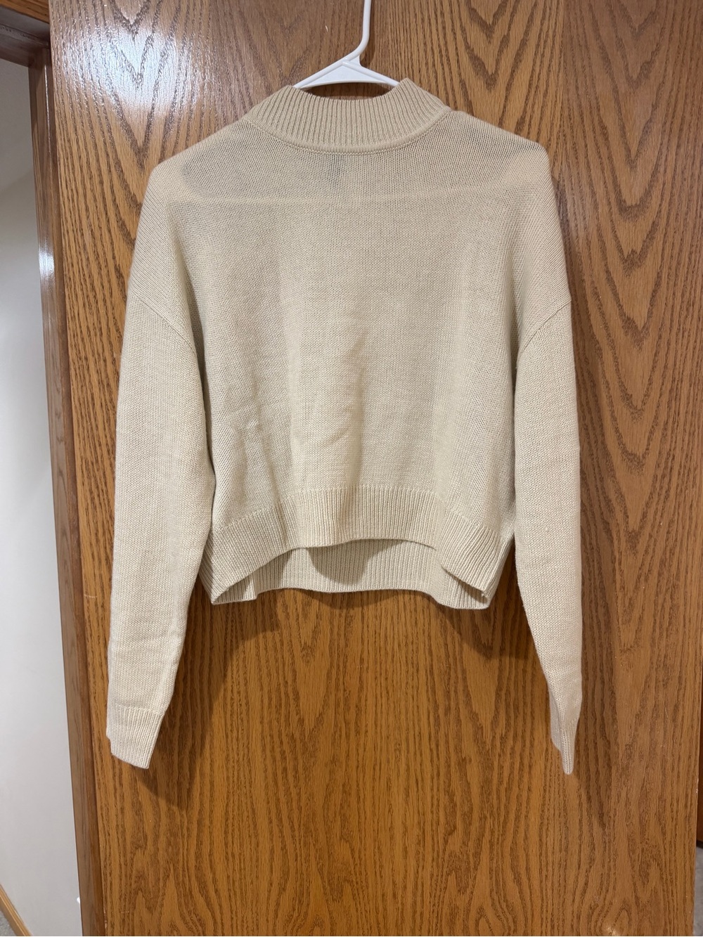 H&M Cream Mock Neck Lightweight Knit Sweater